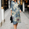 Timeless Bloom Collared Dress with 3D Floral Print