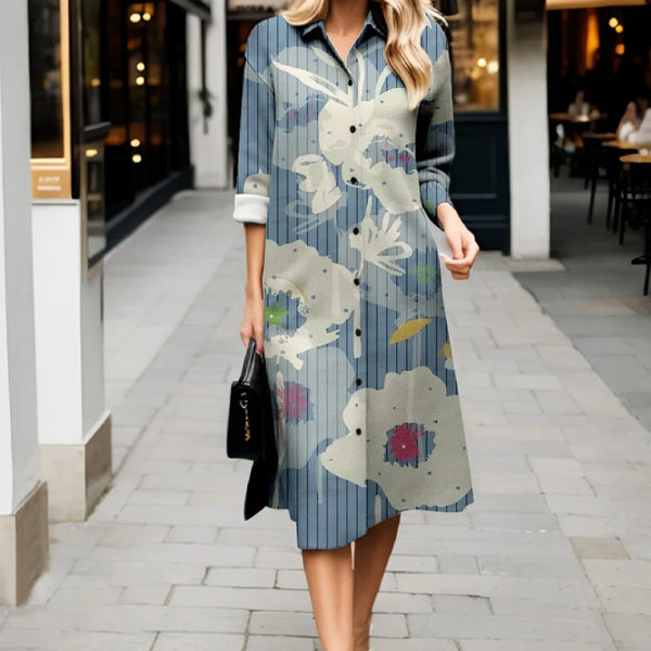 Timeless Bloom Collared Dress with 3D Floral Print