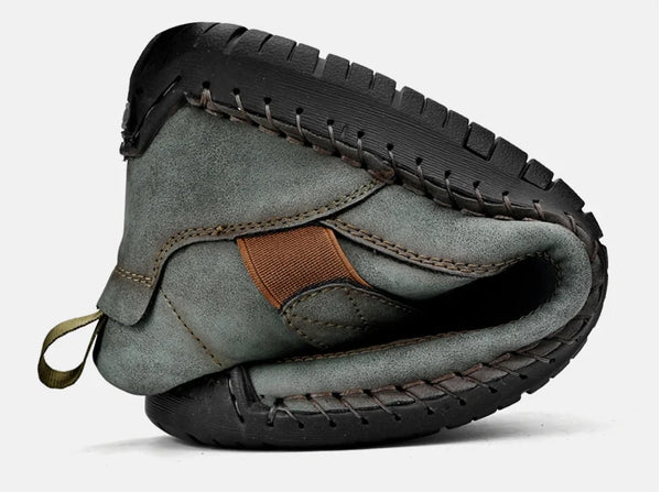 Detail of genuine leather patina development on loafer showing character and quality that improves with age