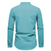 Men's solid color cotton shirt with contemporary stand collar and regular fit