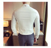 Elegant men's slim-fit dress shirt in solid color, perfect for spring, made from cotton, polyester, and spandex blend.