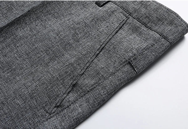 Classic Business Casual Men's Dress Pants in black and grey, straight-leg design, elastic waist, perfect for office wear.