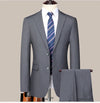 Model wearing the suit with a tie, ideal for business meetings.