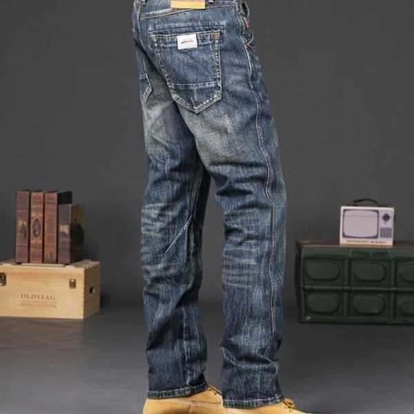 Men's slim fit jeans in vintage wash, ideal for spring and autumn seasons.