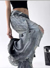 Trendy high-waist wide-leg ripped jeans for women with tie-dye and distressed detailing, perfect for casual street style.