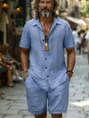Coastal Ease cotton shirt and shorts set in solid color laid flat on white background