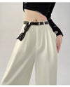 Chic high waist wide leg trousers with belt, perfect for office and casual wear, made from breathable polyester blend.