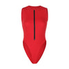 Sleeveless zipper bodysuit showing versatile styling options