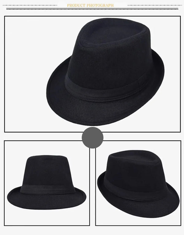 Men's wool effect fedora hat in navy blue, designed for all-day comfort.