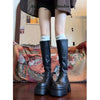 Chic black platform knee-high fashion boots with wedge heel, waterproof design, and bling accents for stylish women's footwea
