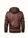 Sleek men's PU leather biker jacket with detachable hood, slim fit, perfect for autumn and winter casual wear.