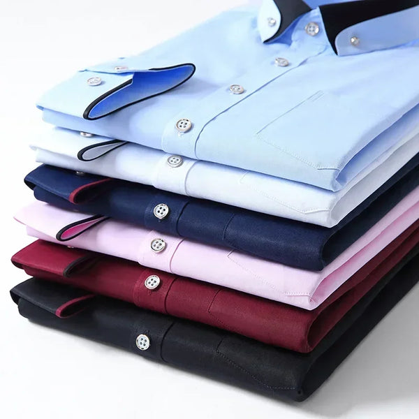Close-up of contrasting collar on the Sharp Seamless Fit Shirt, adding subtle flair.