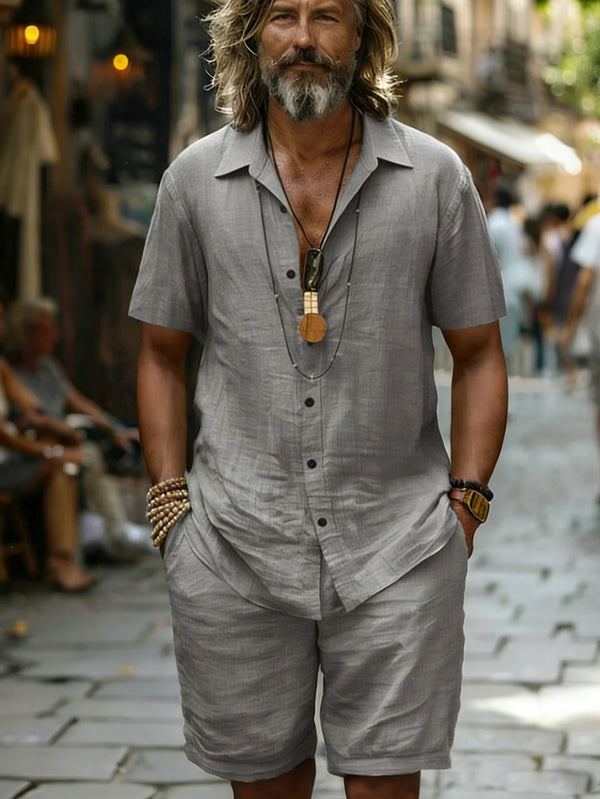 Breathable summer outfit set in natural cotton fabric for men's casual wear