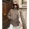 Belted jacket with relaxed fit and turtleneck collar perfect for fall layering