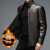 Classic goatskin leather jacket for men, lightweight, stylish, with stand collar and zipper, perfect for spring and autumn.
