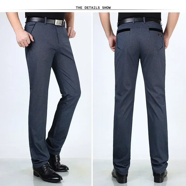 Classic men's dress pants in premium cotton, perfect for business and casual wear with a sleek straight leg design.