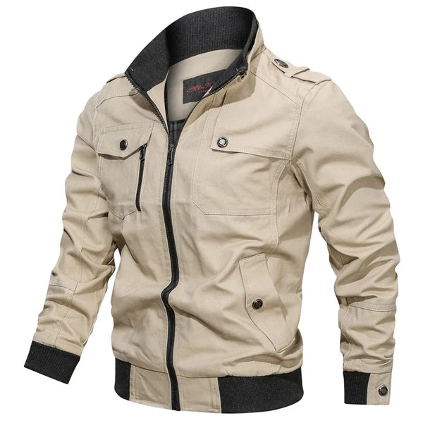 Men's Tactical Military Jacket in cotton windbreaker style with multiple cargo pockets for outdoor adventures and casual wear