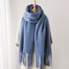 Chic cashmere-feel scarf in muted lavender with thick fabric.