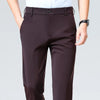 Stretch dress pants in navy blue with moisture-wicking polyester fabric for all-day comfort