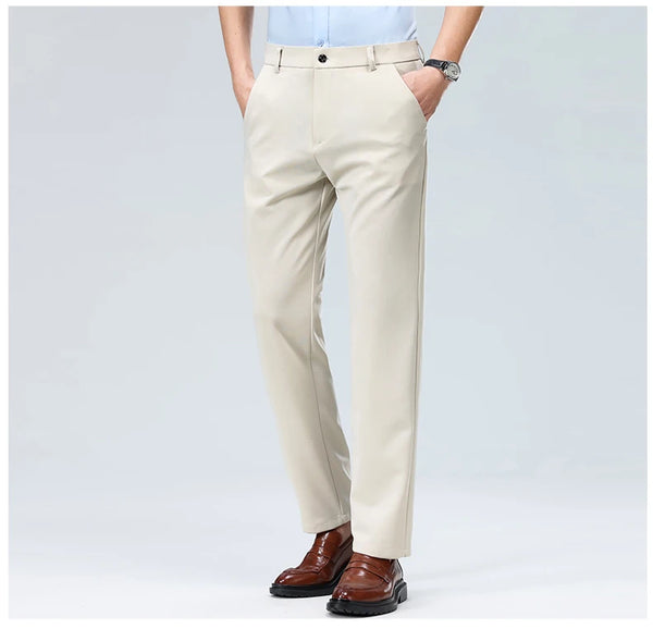Smart casual suit pants with stretch fabric and straight leg design
