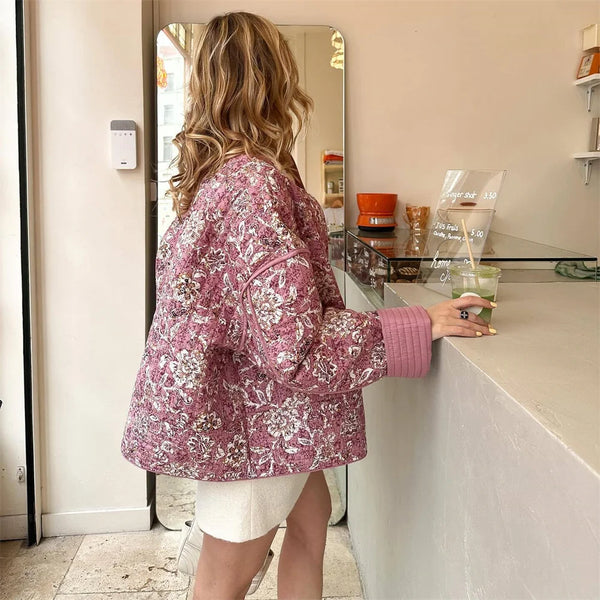 Versatile cotton blend jacket featuring unique print pattern and tailored fit