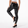 Chic high-waist faux leather leggings for women in sleek black, perfect for casual or athletic wear.