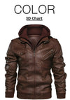 Men's PU leather hooded jacket for autumn and winter, stylish, warm, and perfect for casual outings and outdoor adventures.