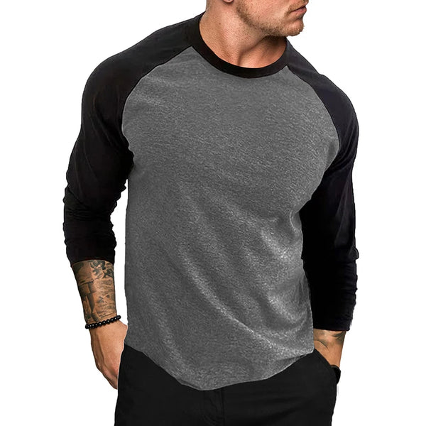 Men's Long Sleeve Slim Fit Splice Tee in soft fabric, perfect for casual wear with unique splice detailing and O-neck design.