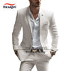 Elegant white summer suit for men, slim fit with notch lapel, perfect for weddings and business events, crafted from premium