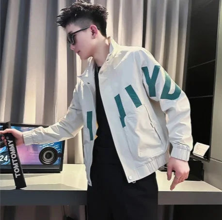 Stylish Men's Slim Fit Safari Jacket for autumn and winter, featuring a stand collar and zipper closure in a durable cotton b