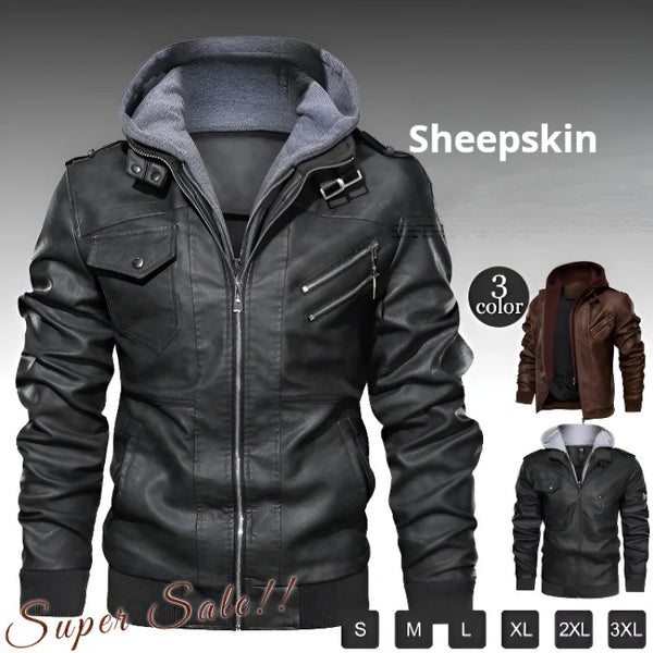 Men's PU leather hooded jacket for autumn and winter, stylish, warm, durable, perfect for casual outings and outdoor adventur