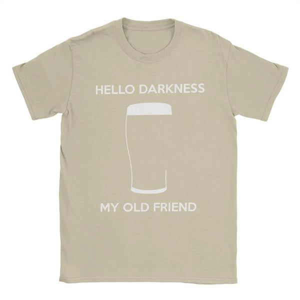 Hello Darkness Beer Lover's Cotton T-Shirt in black, featuring a playful beer print for casual outings and comfort.