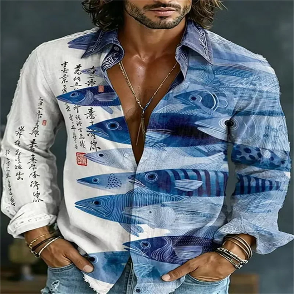 Colorful geometric mandala casual shirt with full-length sleeves and breathable cotton-polyester blend