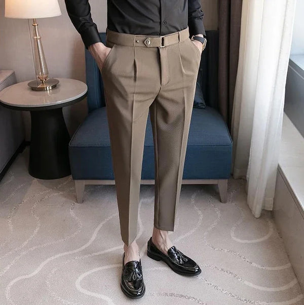 Slim fit men's luxury suit trousers in white and blue, perfect for business and formal events, crafted for comfort and style.