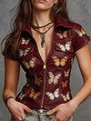 Versatile slim fit shirt with whimsical butterfly print on classic denim-inspired background