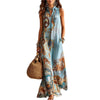 Vintage lapel vest dress with flowing floor-length hem and breathable polyester construction