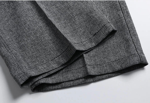 Classic Business Casual Men's Dress Pants in black and grey, straight-leg design, elastic waist, perfect for office wear.