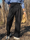 Vintage high-waist straight trousers for men in polyester, perfect for spring and summer casual wear with pleated detailing.