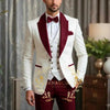 Luxury Men's Wedding Suit Set in Ivory & Burgundy