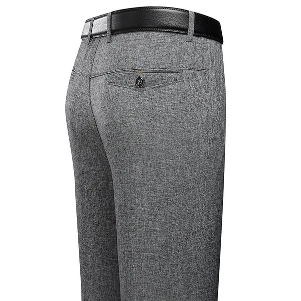 Classic Business Casual Men's Dress Pants in black and grey, straight-leg design, elastic waist, perfect for office and event
