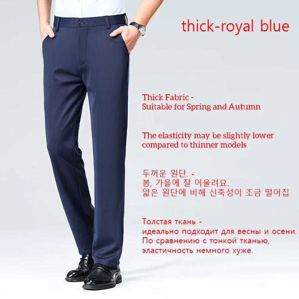 Versatile suit pants combining elastic waistband comfort with refined style