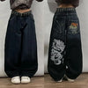 Casual chic blue jeans with unique embroidery for self-expression.