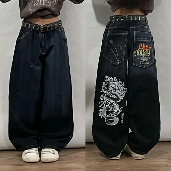 Casual chic blue jeans with unique embroidery for self-expression.