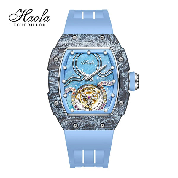 Timeless Elegance watch with carbon fiber case and sapphire crystal face.