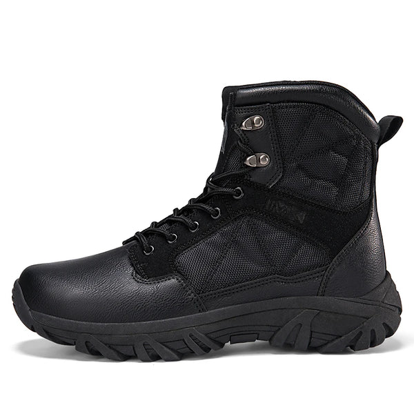 Stylish black Trailblazer Boots with a modern outdoor aesthetic.