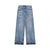 Trendy washed and ripped wide-leg women's jeans with distressed ink-splashed finish for a chic, casual look.