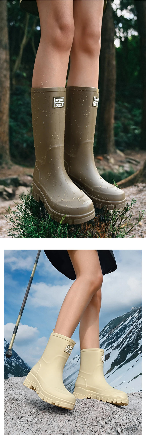 Chic waterproof women's ankle rain boots with non-slip outsole, perfect for rainy days and outdoor events.