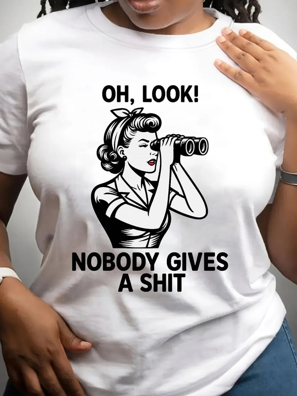 Nobody Gives A Shirt graphic tee for women in casual regular fit with humorous wordplay design