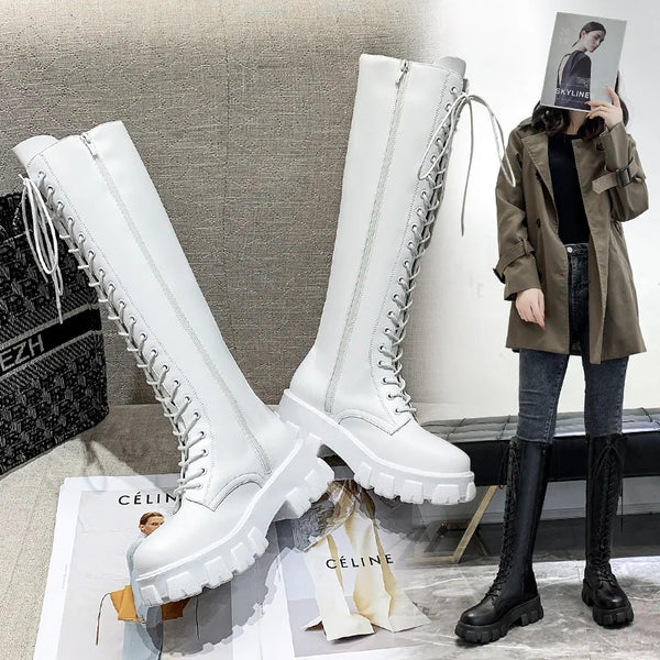Stylish ankle high women's boots with lace-up closure, thick heel, non-slip rubber sole, perfect for fall and winter fashion.