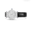 Close-up of sapphire crystal dial showcasing automatic self-winding mechanism.